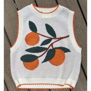 NWOT Vintage Sweater Vest Orange Print Pullover Hipster